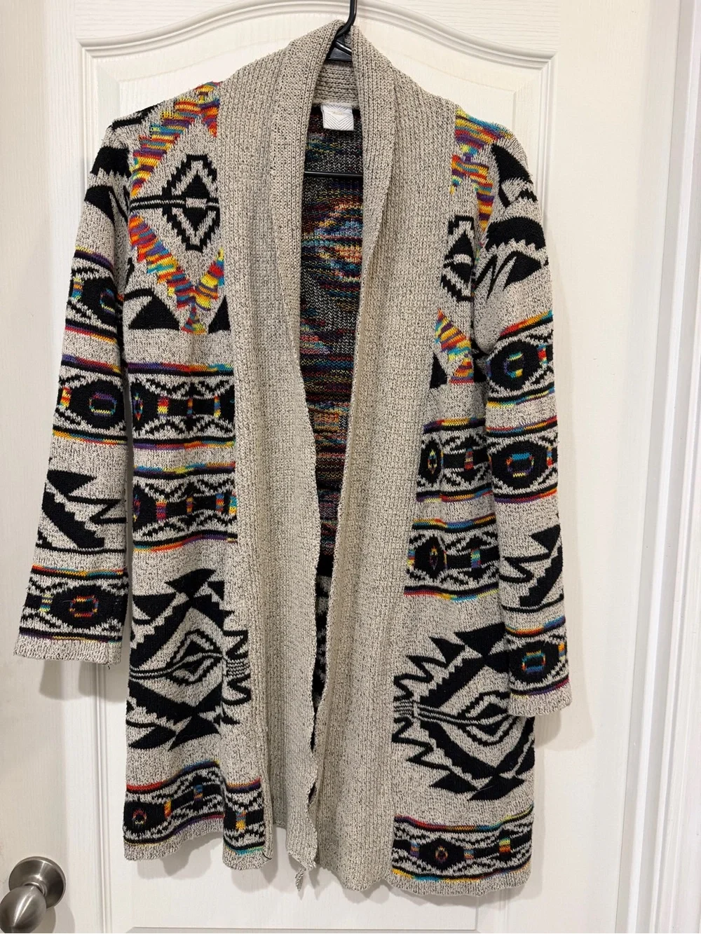 Open-Front Aztec Pattern Women's Sweater Cardigan - Neutral